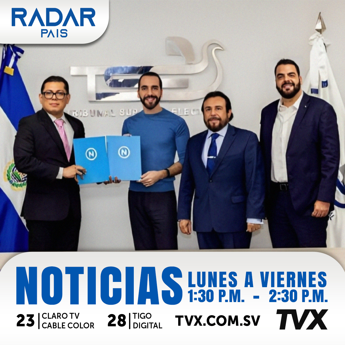 EncuentroTV_'s tweet photo. No te pierdas este Lunes las noticias más destacadas en El Salvador y el mundo en #RadarPaís.
1:30 P.M. l 23 #ClaroTV - #CableColor l 28 #TigoDigital l https://t.co/Uf42Jm6BRJ https://t.co/rasnJf8Pge