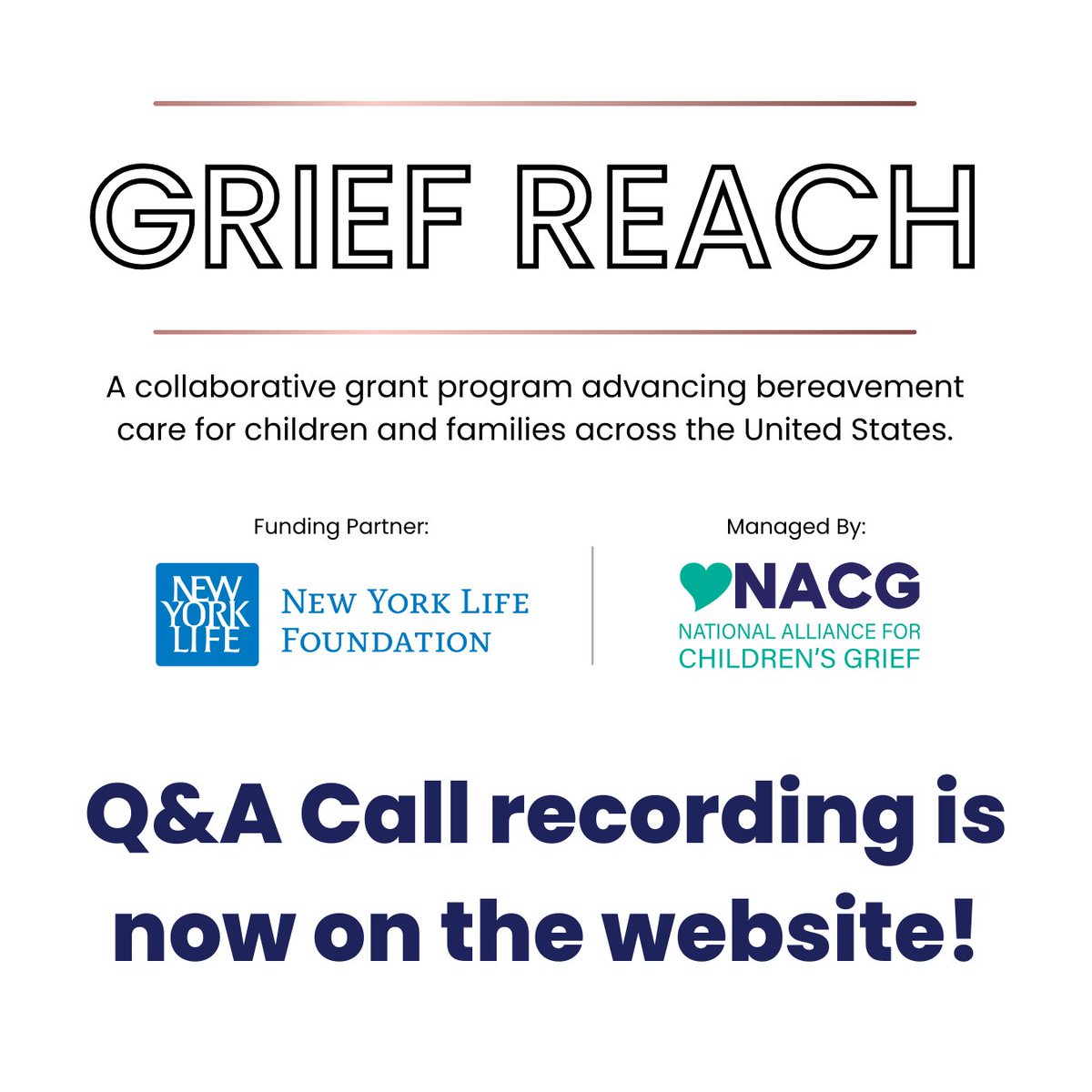 NACGnews's tweet photo. Did you miss the Grief Reach Q&amp;A webinar? The recording is now available on the website at https://t.co/KeOSgOxPte. #NYLFoundation #childrengrieve #griefreach https://t.co/EYMPFNgpke