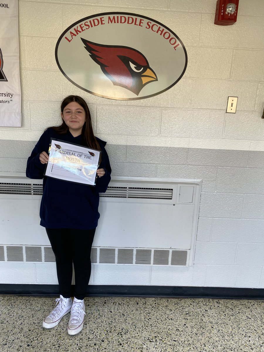 LakesideMiddle8's tweet photo. Congratulations to our Cardinals of the Month! 6th - Rodney Mann, 7th - Sarina DeLine, 8th - Wilfredo Rodriguez and our teacher, Mrs. Yoder! https://t.co/CgGHcGZPxO