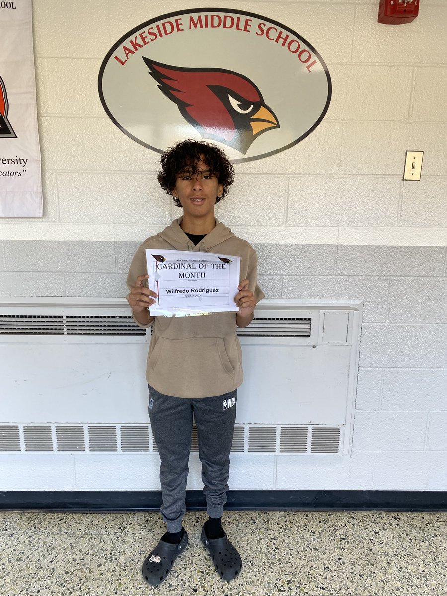 LakesideMiddle8's tweet photo. Congratulations to our Cardinals of the Month! 6th - Rodney Mann, 7th - Sarina DeLine, 8th - Wilfredo Rodriguez and our teacher, Mrs. Yoder! https://t.co/CgGHcGZPxO