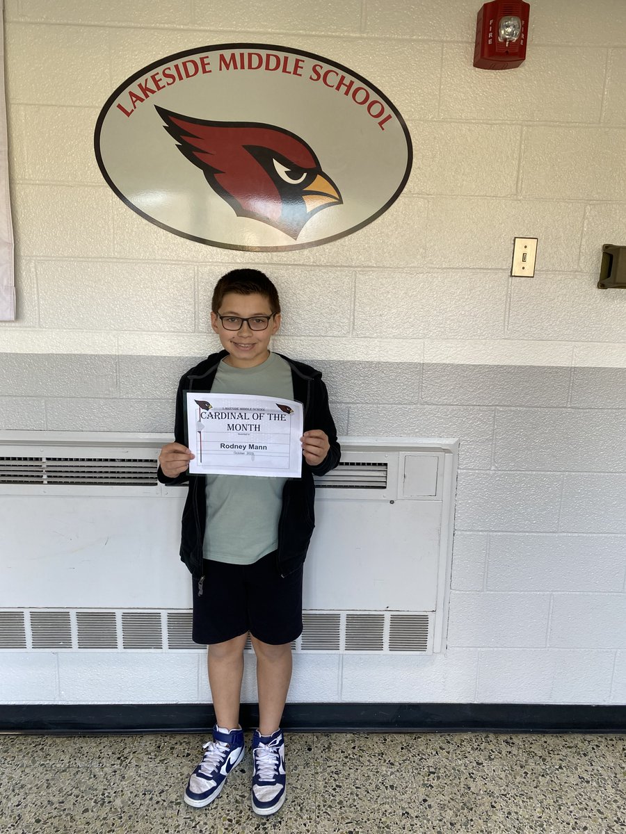 LakesideMiddle8's tweet photo. Congratulations to our Cardinals of the Month! 6th - Rodney Mann, 7th - Sarina DeLine, 8th - Wilfredo Rodriguez and our teacher, Mrs. Yoder! https://t.co/CgGHcGZPxO