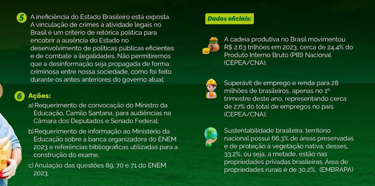 DamaresAlves's tweet photo. Nota Oficial da FPA sobre as questões do
ENEM envolvendo a atividade agropecuária.
Não ficaremos calados diante tamanha falta de honestidade intelectual e científica com o setor agropecuário brasileiro, com a academia brasileira, contra a população rural, contra quem garante alimento de qualidade para bilhões ao redor do mundo e emprega diretamente milhares de brasileiros, criando acesso à comida. E você? De que lado está? De um governo que fala mal dos brasileiros? O agro resgata nossas riquezas e garante um país mais justo, com empregos.
#Enem2023 #AnulaçãoJá 

Fonte: FPA