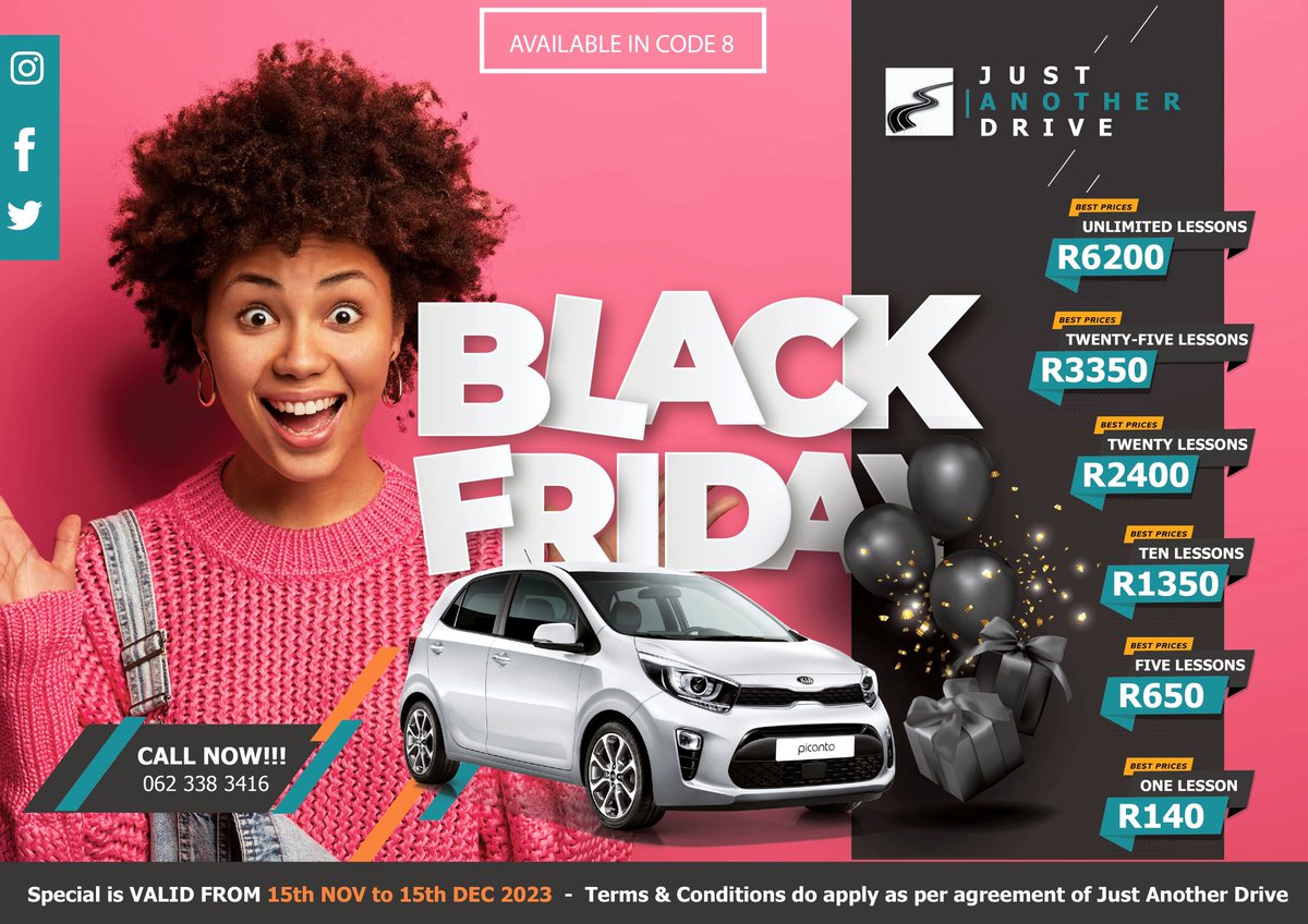 another_drive's tweet photo. We are back at it again with the Biggest *SALE* in Bloemfontein!!!! Black Friday is upon us. Let's get that Drive License before December... #RE_DRIVE_KA'STYLE https://t.co/Y3Hu1Hj5YC