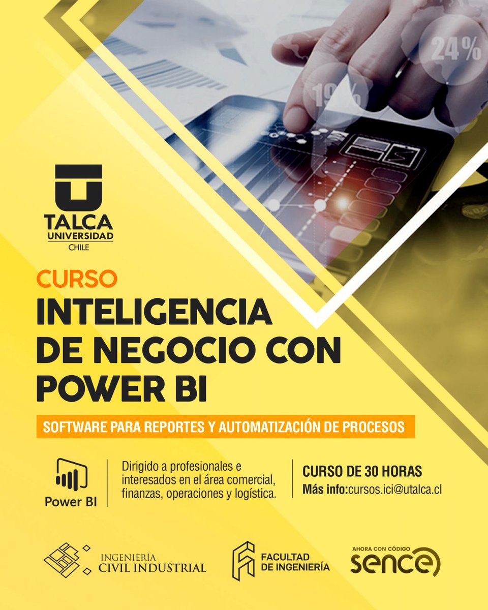 ingUtalca's tweet photo. 🚀 ¿Listo para dar un paso adelante en tu carrera? ¡Regístrate ahora! 📆 Inicio de clases: Viernes 17 de noviembre.

📧 Para más información, contáctanos: cursos.ici@utalca.cl

#PowerBI #InteligenciaDeNegocios #CursoPowerBI #CapacitaciónProfesional #UniversidadTalca https://t.co/AhauGeHADc