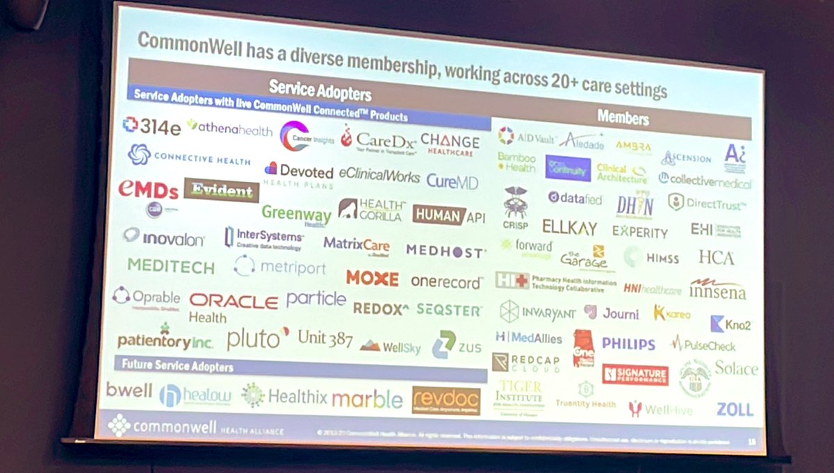 CommonWell's tweet photo. Look at all those Members! Did you know CommonWell celebrated its 10th anniversary earlier this year?
Watch the anniversary video featuring a few of our Members and supporters. https://t.co/sFX8ZprzVB.
#InteropDoneRight #CWFallSummit https://t.co/Y6JSS1f5Wh