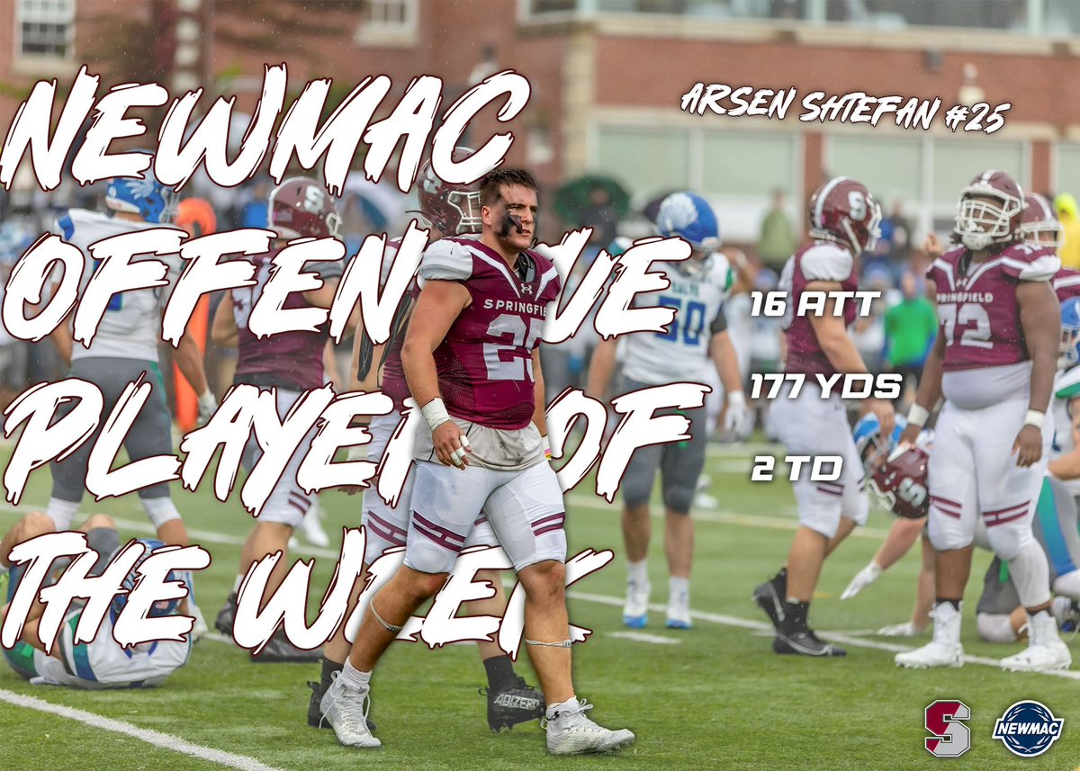 Congratulations to Senior Linebacker Aiden Lewin and Senior Fullback Arsen Shtefan for EARNING NEWMAC Athlete of The Week honors‼️ These guys set the tone the entire game and showed amazing attitude and effort‼️🔻 #POTW #BROTHERHOOD 

🔗 | springfieldcollegepride.com/x/di83k