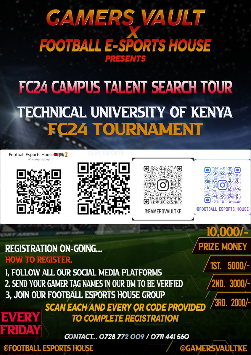 feh_esports's tweet photo. BUCKLE UP!!!! Tag your university if you want us to come there...Form ndio hio🔥🔥🔥 have your instagram and X accounts ready🔥🔥                                                                                                 #fabriBONGEZ🔥    #FootballEsportsHouse🇰🇪🎮 https://t.co/o4Gf3lO93G
