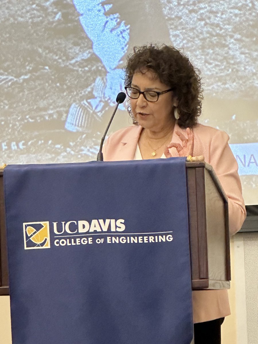 DrKimEBarrett's tweet photo. Theresa Maldonado, @UofCalifornia VP for Research and Innovation, presenting at the Dean’s Distinguished Speaker event for @UCDavisCOE - such an inspiring story and significant accomplishments #firstgen #firstgenfaculty https://t.co/80HwoC1eEv