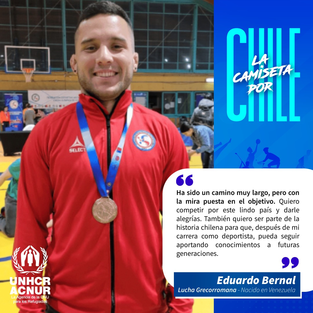 ACNURConoSur's tweet photo. Eduardo Bernal es luchador grecorromano 🤼

Viene de #Venezuela y defendió la camiseta de #Chile en los #Panamericanos2023 🇻🇪🇨🇱

Más información en https://t.co/MjyU9x35KR

#LaCamisetaPorChile https://t.co/iJkbN7ftTF