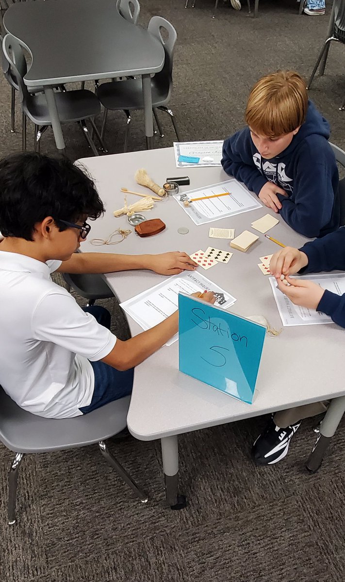 Monticelloman1's tweet photo. Students completing a Frontier artifact exploration activity and enjoying trying on the clothes. @dataedwhite #datadoes https://t.co/IqmhIkgR7A