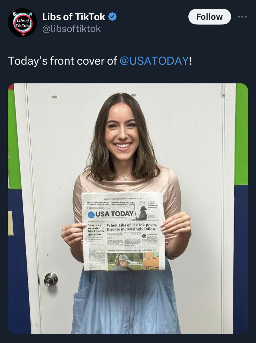 proudly holding up a newspaper article about how you regularly cause bomb threats and evacuations of elementary schools is just wicked. words can’t capture the depravity of this woman