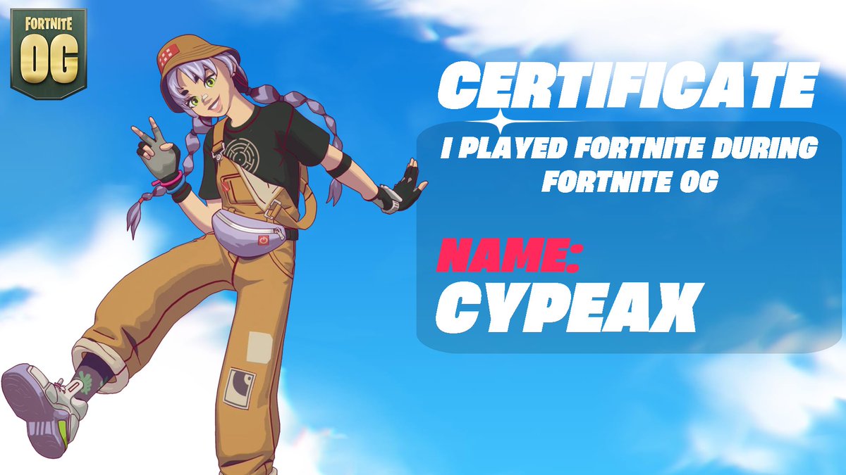real_cypeax's tweet photo. May I introduce, the #FortniteOG  certificates are here!

What do you have to do to get your own:

✅Follow me
✅Retweet this tweet
✅Choose a skin (or a logo) and the name you want to have on it
✅Choose mobile certificate or desktop certificate because you can only choose between one of them! 

(A little tip: The certificates are perfect for wallpapers on your computer or mobile phone)

Ends on 15.11.2023