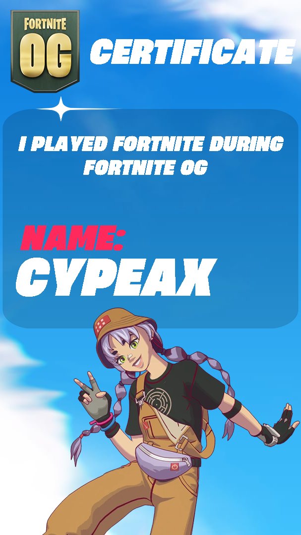 real_cypeax's tweet photo. May I introduce, the #FortniteOG  certificates are here!

What do you have to do to get your own:

✅Follow me
✅Retweet this tweet
✅Choose a skin (or a logo) and the name you want to have on it
✅Choose mobile certificate or desktop certificate because you can only choose between one of them! 

(A little tip: The certificates are perfect for wallpapers on your computer or mobile phone)

Ends on 15.11.2023