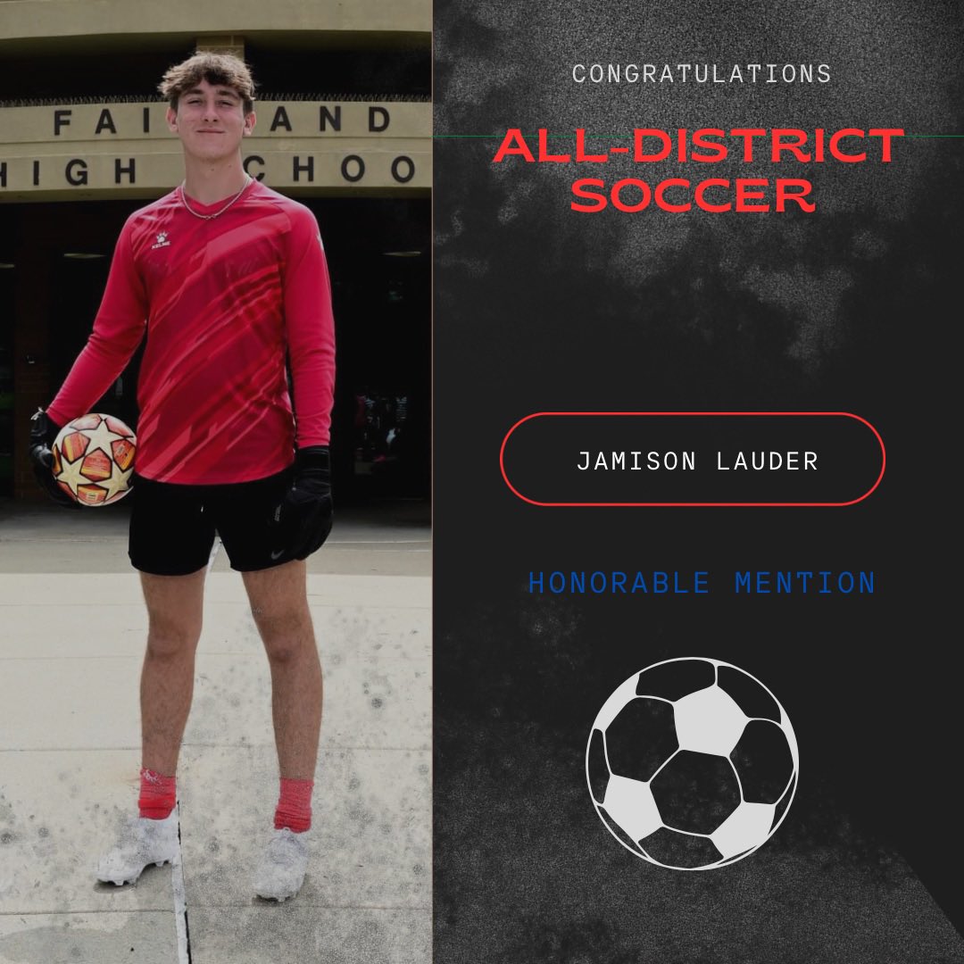 Congratulations to following young men.  They were named All-District in soccer.  
Gabe Polcyn - 1st Team
Trevor Lochow - 2nd Team 
Alec Cryus- Honorable Mention 
Jamison Lauder - Honorable Mention