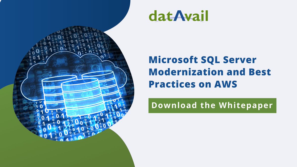 datavail's tweet image. Running #SQLServer2012 post-EOS can risk your company's security and performance. Learn about the risks and rewards of #cloud migration and upgrading SQL Server versions. Download our white paper for expert insights on modernizing your #SQLServer on #AWS: bit.ly/3CjP4WZ