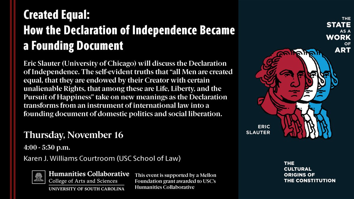 The Humanities Collaborative is proud to present Eric Slauter's upcoming talk!