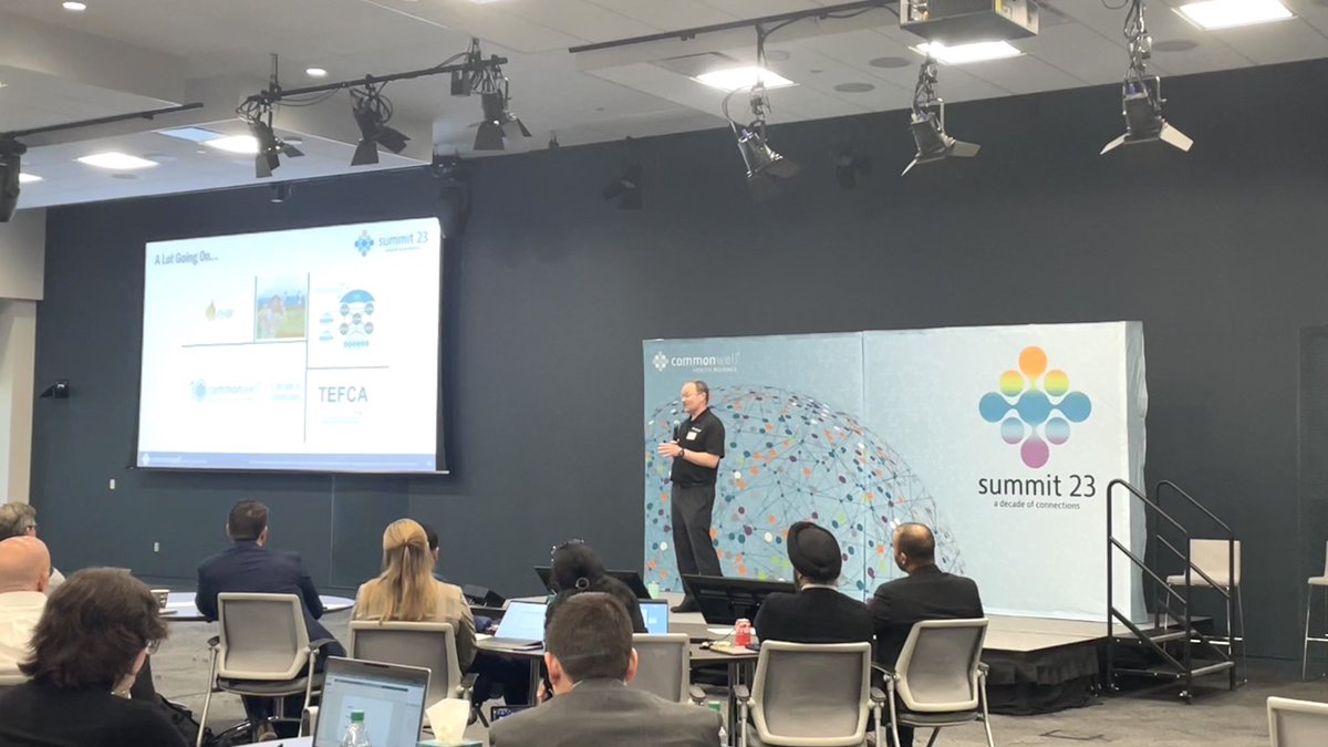CommonWell's tweet photo. Executive Director, @paul_wilder is giving his “State of the Network” update. Like the slide says, there is “a lot going on…” #TEFCA #FHIR #QHINS #CWFallSummit https://t.co/ACTqCSE9BU