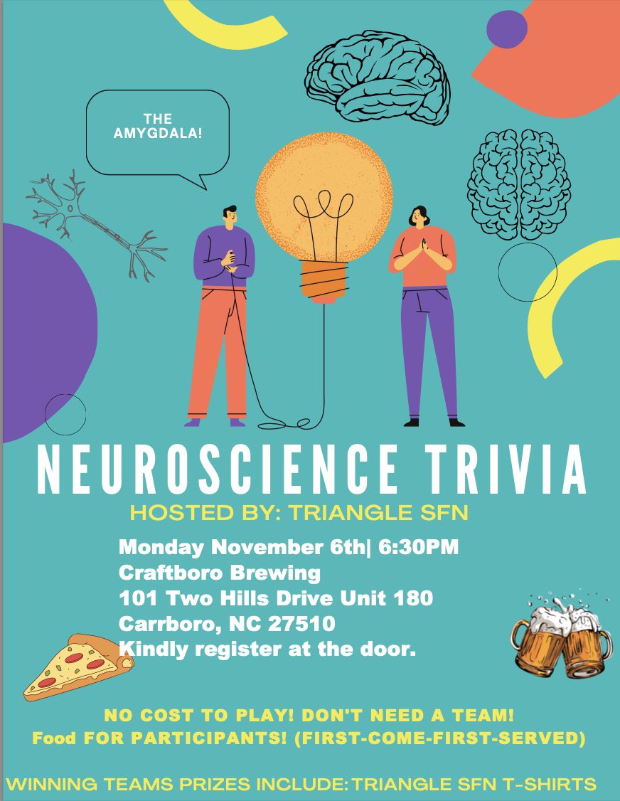 Triangle_SfN's tweet image. Tonight!! Neuroscience trivia @craftboro
