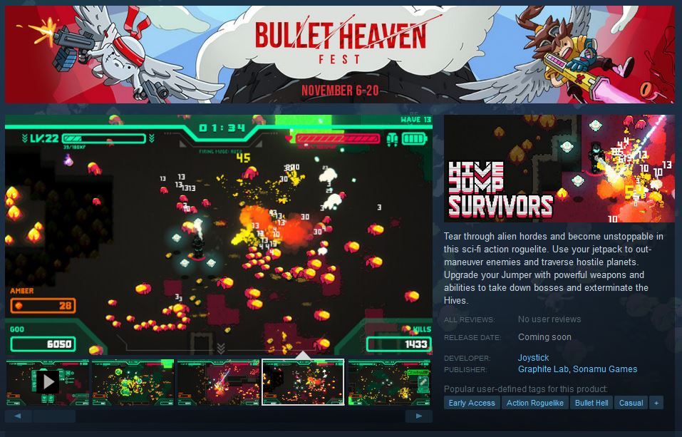 Hivejump's tweet photo. LIVE in the Bullet Heaven Festival on Steam! 

Survive as a lone soldier on an alien planet. Equip weapons, unlock power-ups, and hold on tight.

Wishlist and Demo on Steam: https://t.co/9wY14RrFR0
Demo on Itch: https://t.co/VjTsSj0h0p

#BulletHeavenFest #steam #indiegames https://t.co/PYIMLPo9JO