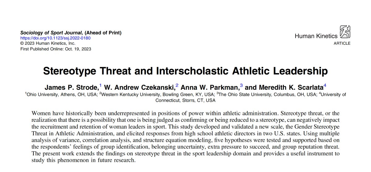 Our very own Dr. Czekanski recently collaborated with colleagues on a study regarding interscholastic athletic leadership. Their article is published online in the <a href="/SSJ_Journal/">Sociology of Sport Journal</a>. Check it out here: doi.org/10.1123/ssj.20…