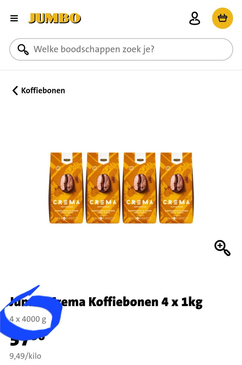 elmaxamaca's tweet photo. @JumboSupermarkt jullie koffiebonen zijn wel erg goedkoop 4 x 4000 gram... foutje??? https://t.co/lmlrnR21Sw