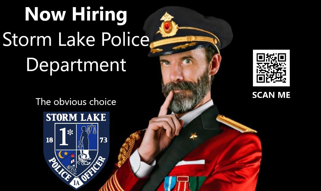 Storm Lake PD, the OBVIOUS choice for a career in law enforcement.

Apply now!

#StormLakePD
#BeABetterHuman