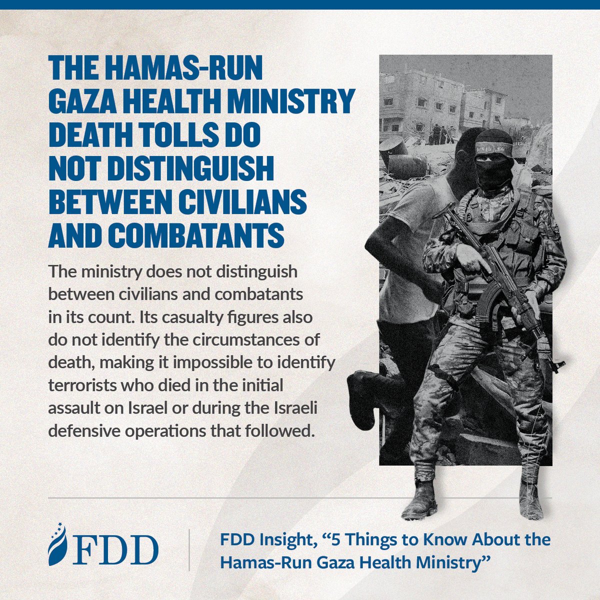 Each time you read about death tolls in Gaza, ask yourself: "How many were combatants? How many were civilians?" 

The media often do not distinguish between the two. Why? Because the Hamas-run Gaza Health Ministry doesn't want them to.

5 Things to Know: bit.ly/3QkQTcr