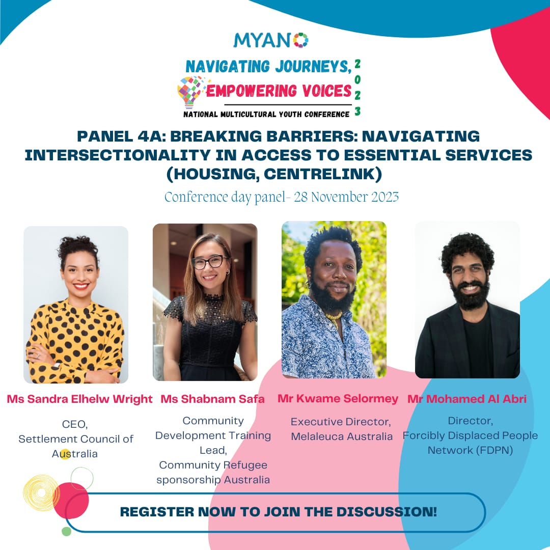 DAY 2 - PANEL 4A SPEAKER DROP
Panel 4A focusses on 'Breaking Barriers: Navigating Intersectionality in Access to Essential Services' and will have 1. Ms Sandra Elhelw Wright, 2. Ms Shabnam Safa, 3. Mr Kwame Selormey, 4. Mr Mohamed Al Abri
#navigatingjourneys #empoweringvoice#MYAN