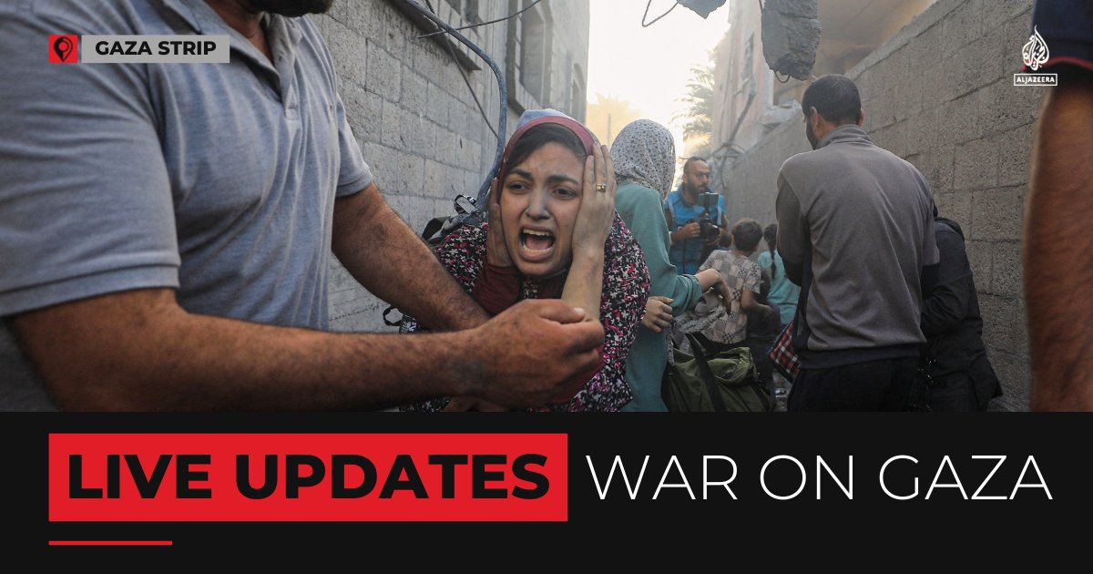 AJEnglish's tweet photo. Heavy Israeli bombardment on Gaza continues as the UN urges protection of civilians in besieged Palestinian enclave.

🔴Follow our LIVE coverage: https://t.co/4O9UkROc7j https://t.co/N2Ft3TH8pB