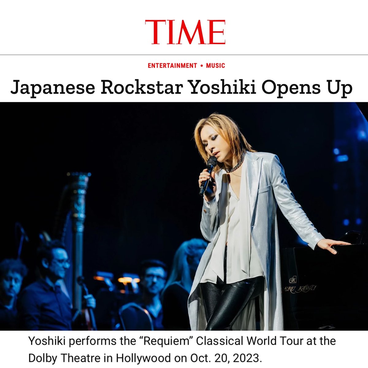 Just featured in TIME magazine, check it out. 
Excerpt- "Some people say the way I play is suicidal."

本日、米TIME誌に登場。
抜粋 - 「私の演奏方法は自殺行為だという人もいます。」

#YOSHIKI 

time.com/6331520/yoshik…

<a href="/TIME/">TIME</a> #TimeMagazine #TIME