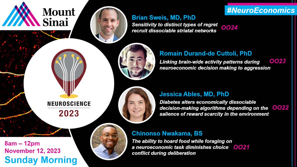 Excited for #SfN23 @SfNtweets this year! 🧠 🐭🧠🐭🧠🐭🧠 Come by our linked posters Sunday Morning to see some of the new collaborations in #NeuroEconomics that have been developing @MountSinaiPsych @SinaiBrain with @neuromano @ables_lab @ChinoNwakama @EricJNestler @ScottRussoPhD