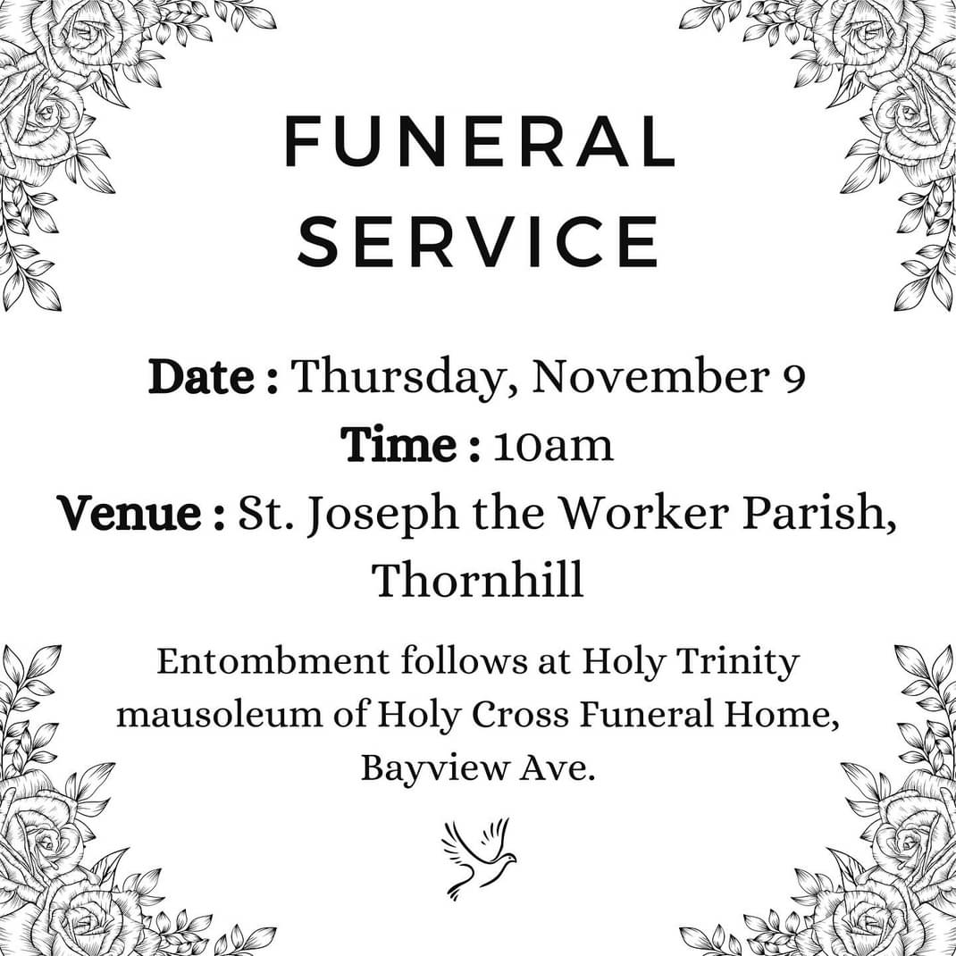 Reposting from St. Joseph the Worker Parish's FB page:
@stjw #CatholicTO 

Obsequies of
Deacon Domenico Pullano ✝️
Visitation, Funeral Service

<a href="/archtoronto/">Archdiocese of Toronto</a> <a href="/StDavidsMaple/">St. David’s Parish Maple</a> <a href="/YCDSB/">York Catholic District School Board</a> <a href="/VickyIannetta/">Mrs. Iannetta</a> <a href="/SangermanoMina/">Mina Sangermano</a> <a href="/MrsC_dece/">Francesca Crescenzi</a> <a href="/csco_social/">CSCO</a>  <a href="/lisamusictcdsb/">Lisa Malcolm</a> <a href="/TCDSB/">Toronto Catholic District School Board</a> <a href="/HCDSB/">Halton Catholic DSB</a> <a href="/msrchaplain/">Ms. R. (she/her)</a>