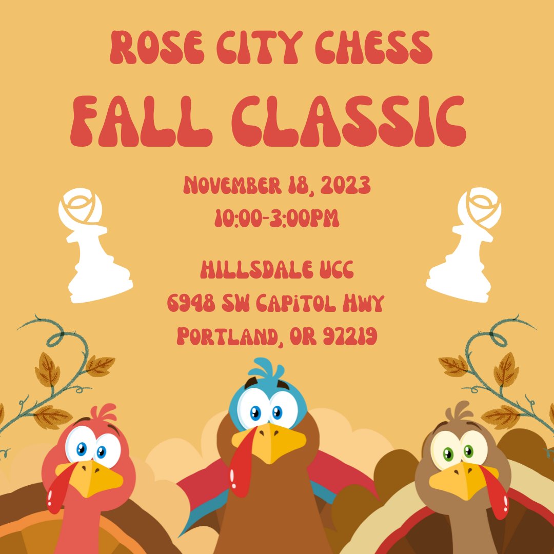 The Halloween Tournament was a blast. Come join us for the First Annual Rose City Chess Fall Classic! rosecitychess.com/shop/p/fallcla…