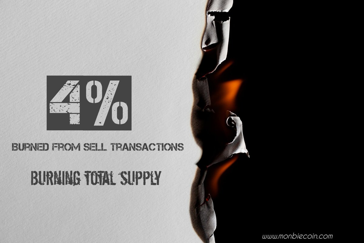 📣Our seriousness with this project is very big, we have thought about what is good for this project so that we determine what is best for the sustainability of the MONBIE COIN project 🚀

Making each sale earn 4🛍 burn 🔥
That will make prices increase over time😀