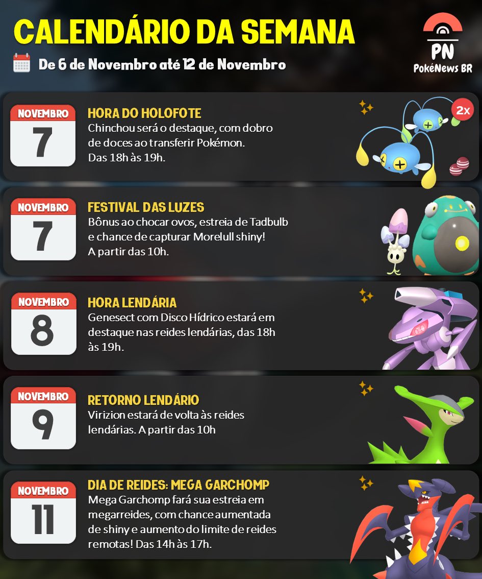 CALENDÁRIO DA SEMANA Chance boa no holofote, novo evento vindo aí