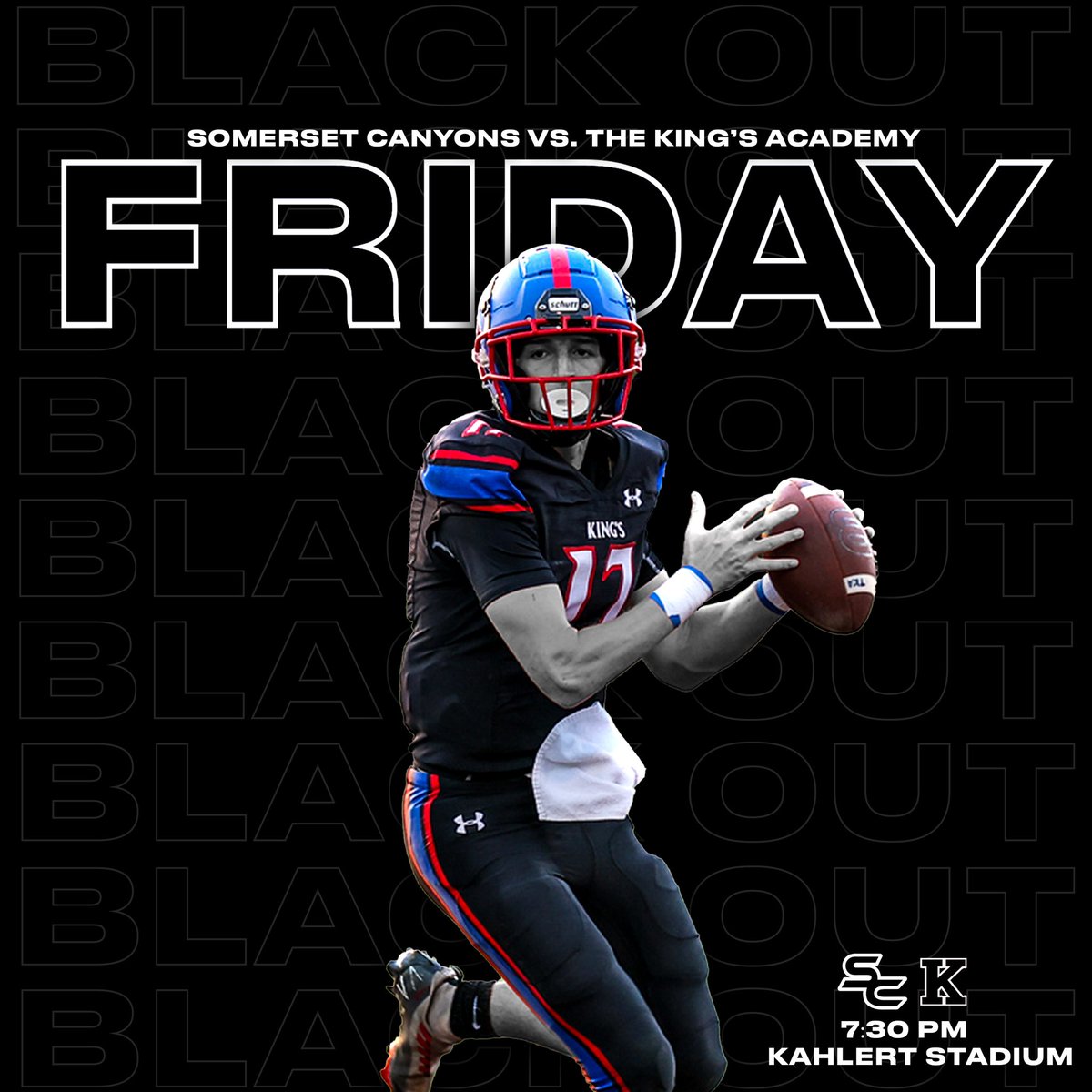 TKALions's tweet photo. BLACK OUT this Friday for our playoff game with Somerset Canyons! We kick off at 7:30 pm at Kahlert. Wear black and get ready to get loud for your Lions! #tkafootball  @TKALionsFB @TKAWPB @ESPNWestPalm @pbphighschools @FlaHSFootball https://t.co/H772GsRnMW
