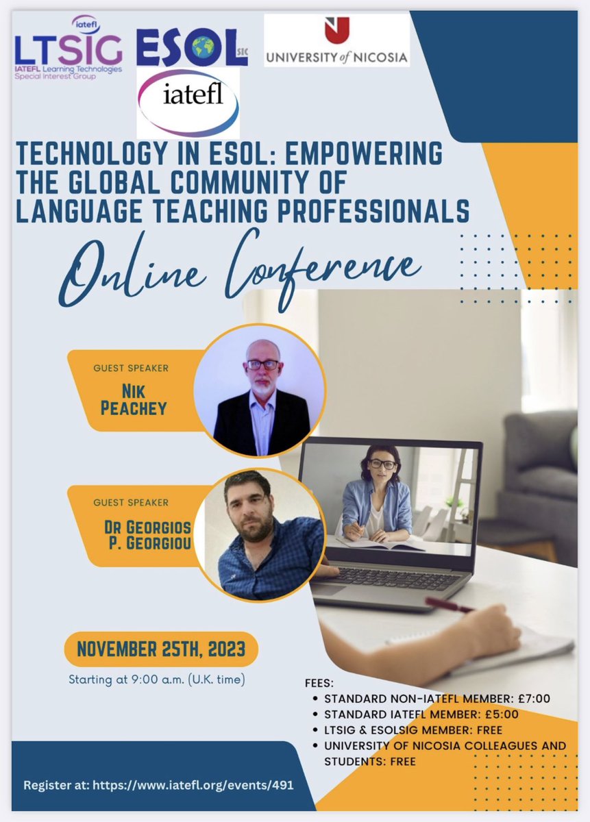 Join us on 25th November for an online conference from @iatefl_esol_sig and @iatefl_ltsig along with @UNIC_ENG Click on the link for the full programme and to register iatefl.org/events/491 #ESOL