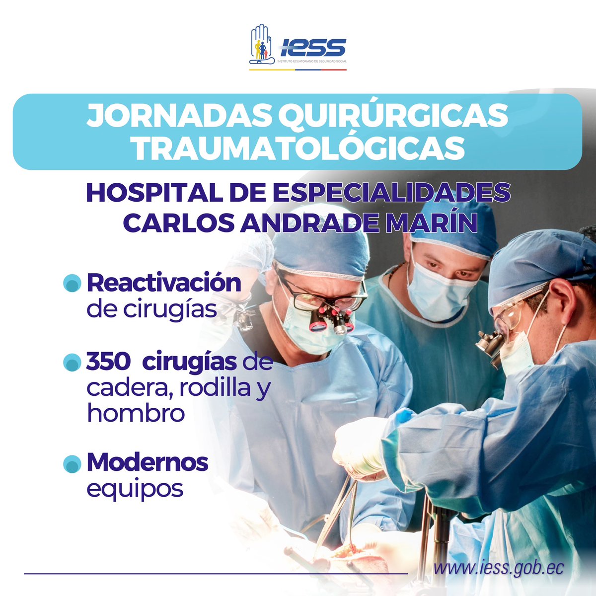 #IESSBuenasNoticias 🏥✅ | El <a href="/HCAM_IESS/">Hospital Carlos Andrade Marín</a>🏥, emblema de la seguridad social en #Quito, está a la vanguardia y mejora su operatividad con la reactivación de las jornadas quirúrgicas traumatológicas.