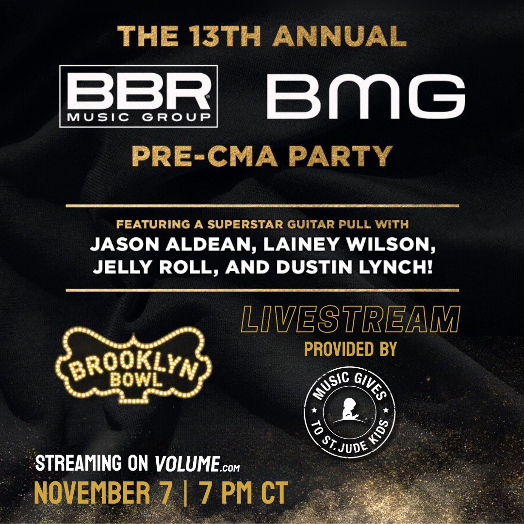 Kicking of #CMAaward week tomorrow at @BBowlNashville with @BBRMusicGroup @BMG @StJude! You can livestream the event on Volume.com🔥