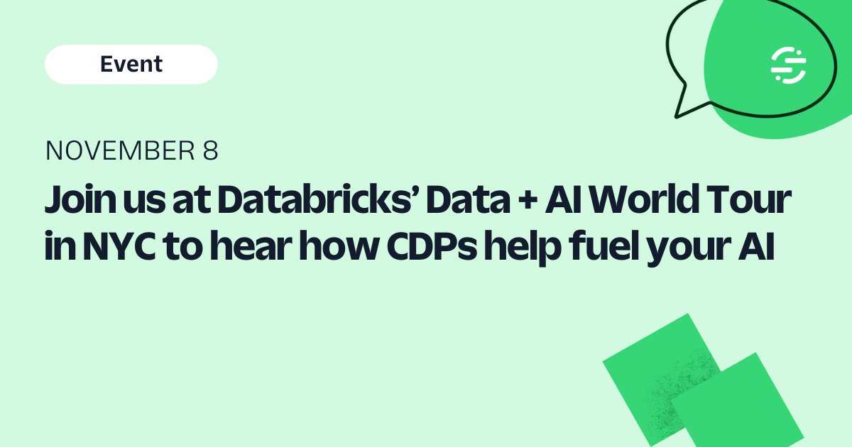 We're excited to be in New York City for the #DatabricksWorldTour, beginning tomorrow. Stop by our booth and say hello and don't miss our session on Wednesday where we'll share how CDPs help fuel your AI with trusted data for real-time impact. register.dataaisummit.com/flow/db/dawt23…