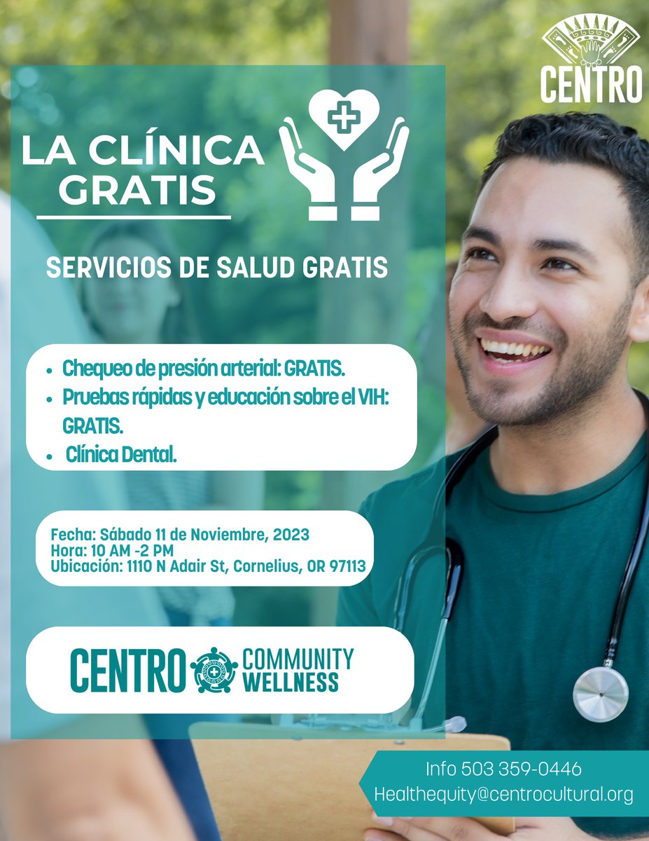 Nov 11 - La Clínica at Centro Cultural Cornelius! Fight MPOX with vaccines, health plans, and essential info. Stand with us for community health.