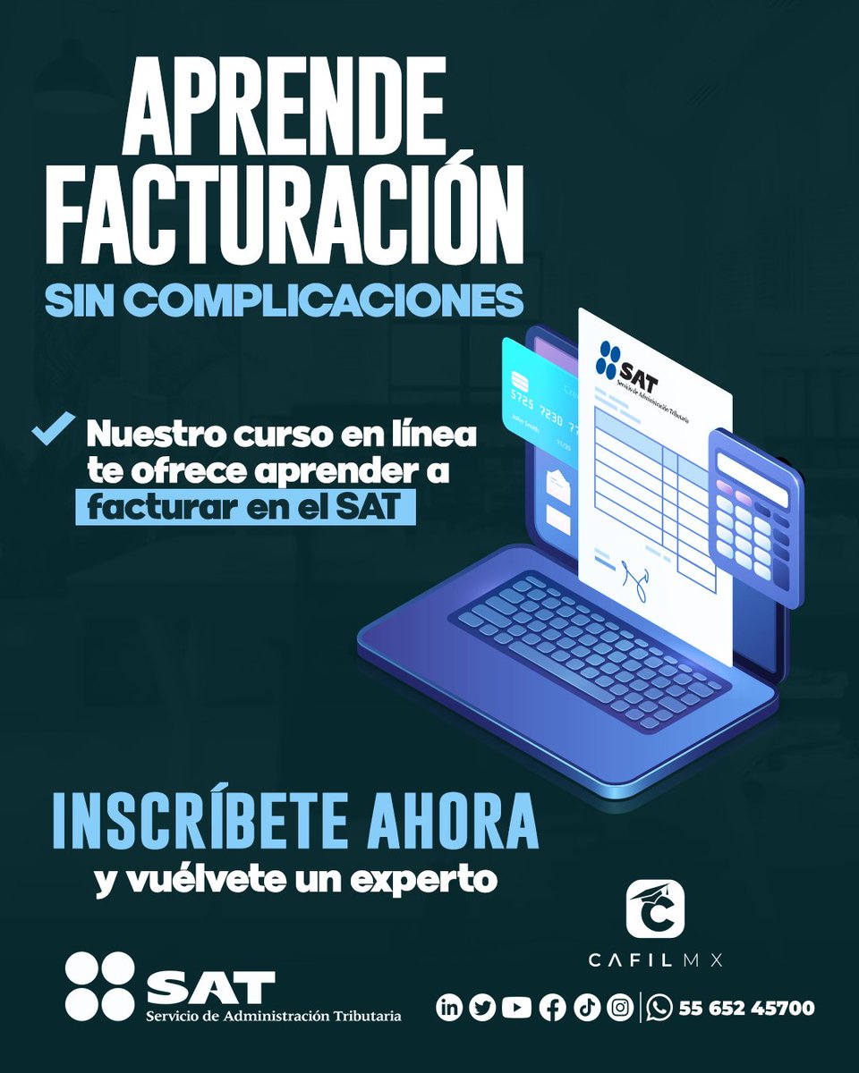 ¿Aún No Sabes Facturar? ¡Resuelve tu Problema Ahora!

😟 Si te sientes perdido al intentar facturar en el SAT, no estás solo. No te preocupes, nuestro curso te ofrece la solución.

¡Inscríbete en este link! 🔗wa.link/3bmgyj