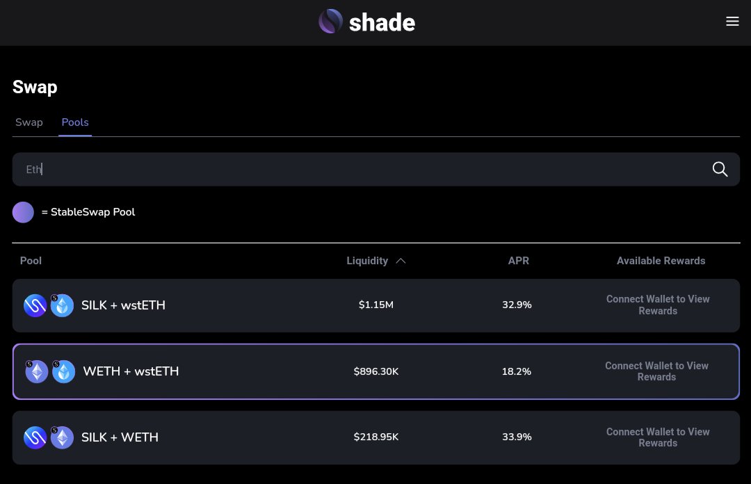 AirdropGlideApp's tweet photo. #DefFi101: 33% APR on $wstETH!

1) Bridge $wstETH into @Shade_Protocol (@SecretNetwork) at:

https://t.co/MyW9owfjnU

2) Deposit 2/3 of the $wstETH at:

https://t.co/ooEKcWgYXX

and mint $SILK at 0% with a 50% LTV.

3) Deposit the remaining 1/3 of the $wstETH along with all the $SILK you minted (amounts should be the same now) into the $SILK $wstETH LP at:
 https://t.co/VHGuRLhHA0

4) Profit 33% APR currently!

Rewards are paid in $SHD and $vSCRT

Disclaimer:
Don't invest unless you're prepared to lose all the money you invest. This is a high-risk investment and you should not expect to be protected if something goes wrong. Take 2 mins to learn more.
