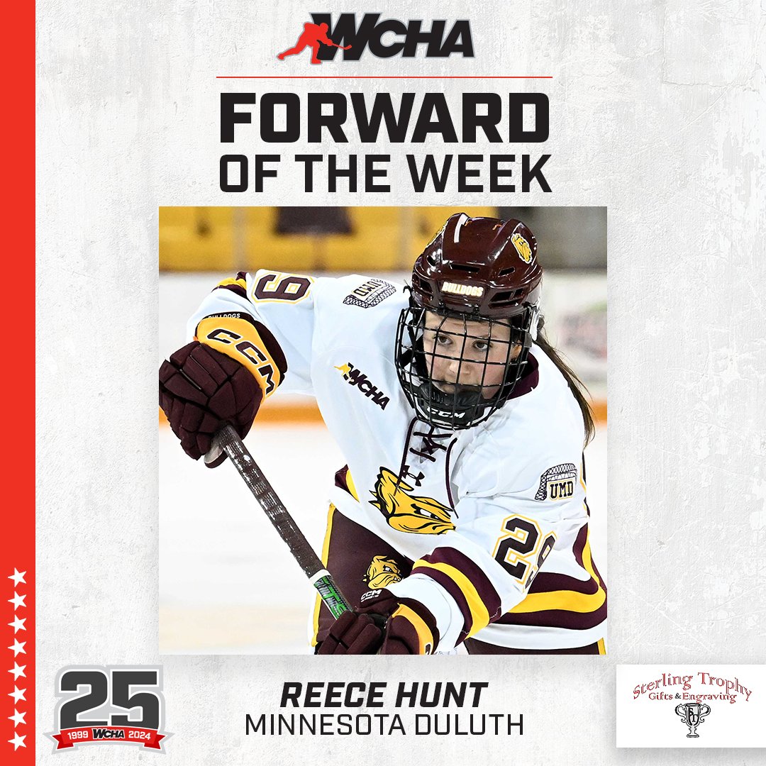WCHA_WHockey's tweet photo. 🏆 @Sterlingtrophy WCHA Players of the Week for Oct. 30-Nov. 5, 2023
Forward - Reece Hunt, UMD
Defender - Emma Peschel, OSU
Goalie - Éve Gascon, UMD
Rookie - Joy Dunne, OSU
Read all about it: https://t.co/DYpajfFA2w https://t.co/5ZFyYkkUv3
