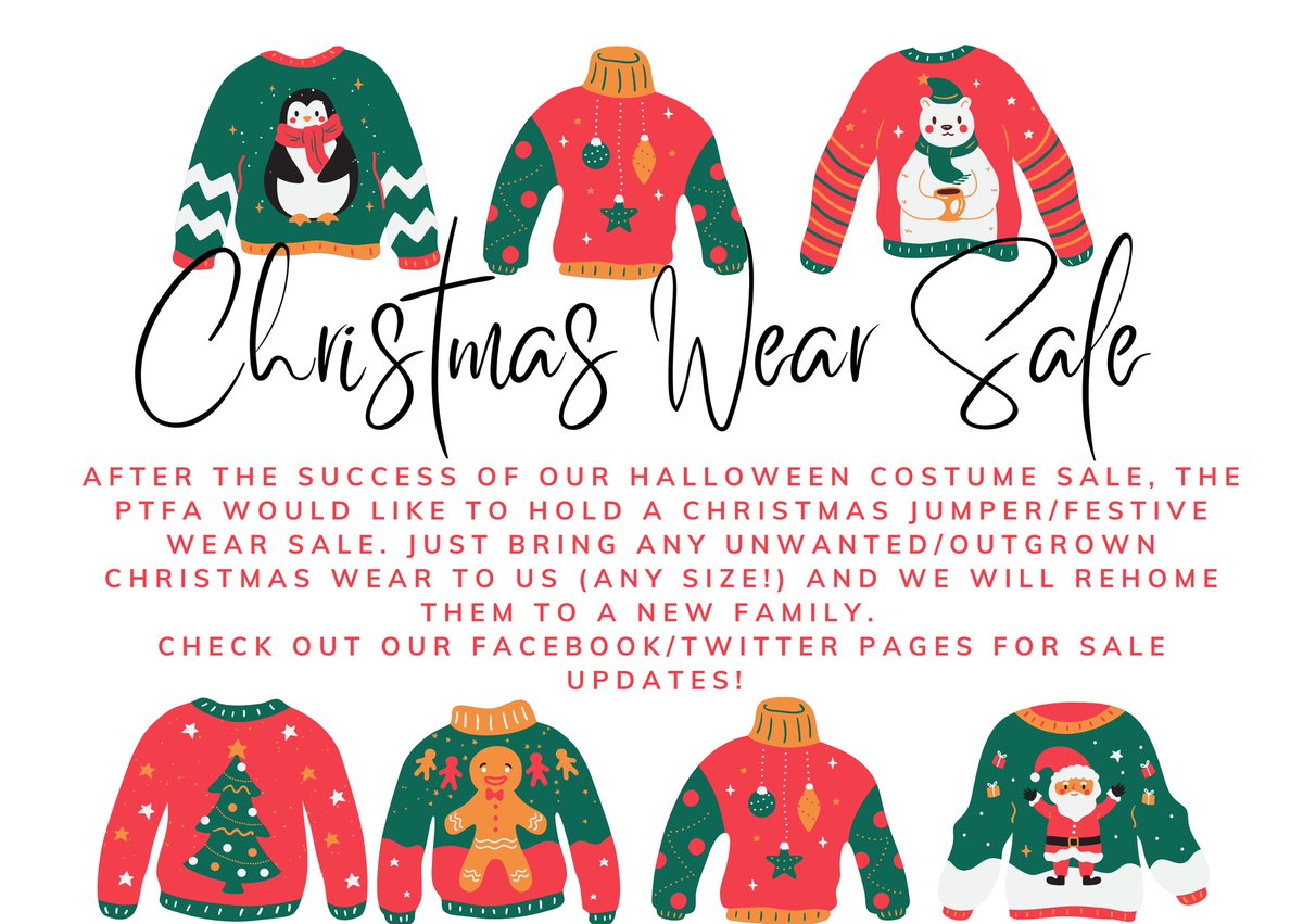 WideyCourtPTFA (@wideyptfa) on Twitter photo We will be holding another Christmas wear sale at this year's Christmas Fair. Please leave any donations at reception! #reducereuserecyle #preloved <a href="/wideyprimarysch/">Widey Court Primary School</a> We will be holding another Christmas wear sale at this year's Christmas Fair. Please leave any donations at reception! #reducereuserecyle #preloved <a href="/wideyprimarysch/">Widey Court Primary School</a>
