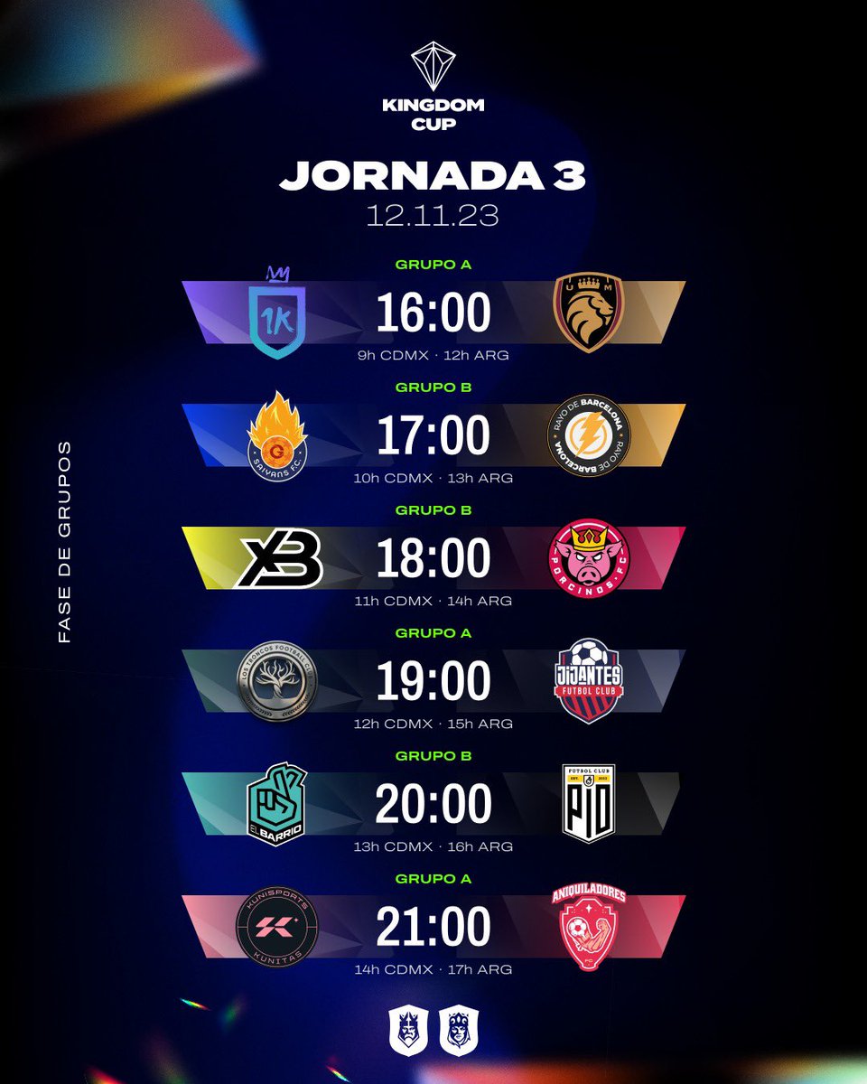 Los horarios para la Jornada 3.

#KingdomCup