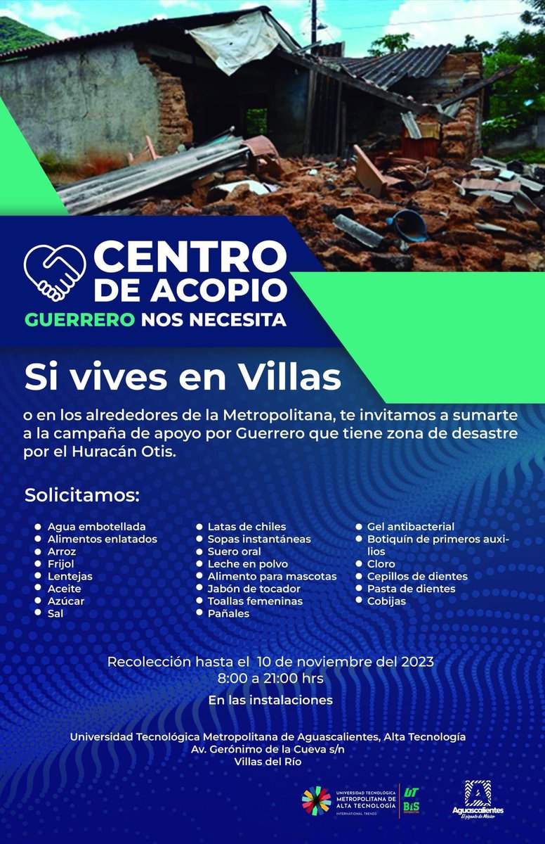Súmate y juntos ayudemos a nuestros amigos de Guerrero. Trae tu donativo a la UTMAT.