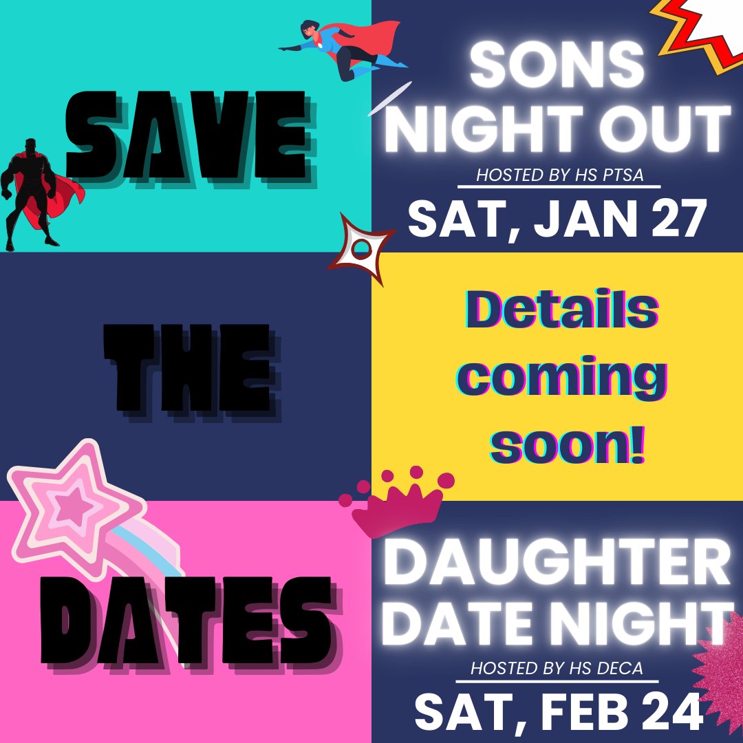 Save the Date!  Superhero Social (Jan 27) and Barbie Date Night (Feb 24).  More info here:  wvsd208.org/news/save-the-…