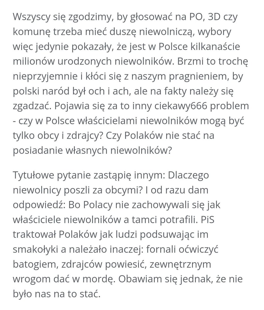 Wszystkim zwolennikom braku kary dla PiS za osiem lat dewastacji Polski polecam fragment analizy przyczyn porażki wyborczej PiS autorstwa guru forum frakcji rewolucyjnej dobrej zmiany (excathedra pl) - tak oni tak piszą o was także...