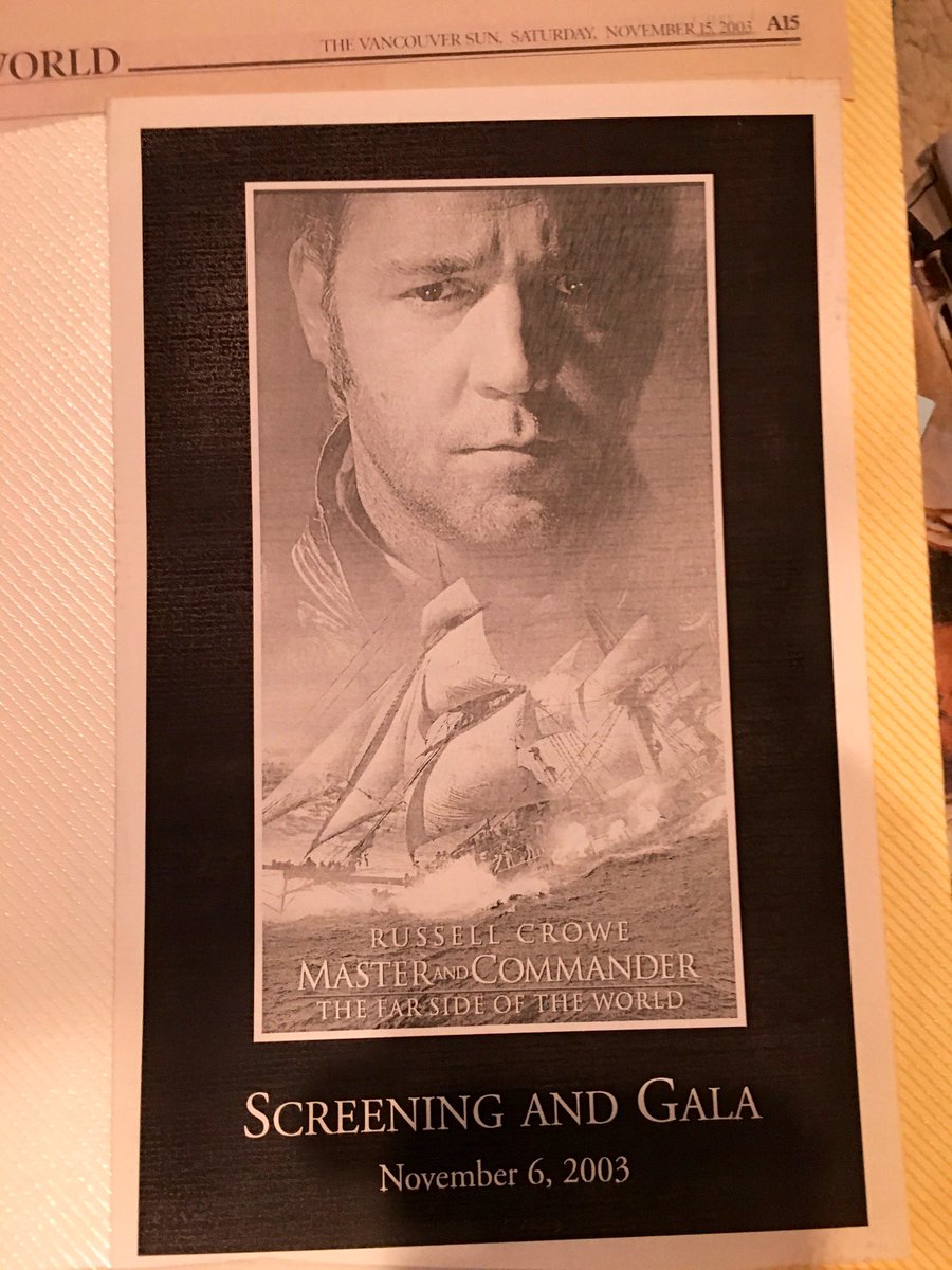 Count3D's tweet image. 20 years ago today in Vancouver, I was lucky to see a special premiere for the great Oscar-winning sea drama MASTER AND COMMANDER: THE FAR SIDE OF THE WORLD at Fifth Avenue Cinemas. @PatrickGman and Iona Campagnolo in attendance. Superb, holds up! #masterandcommander